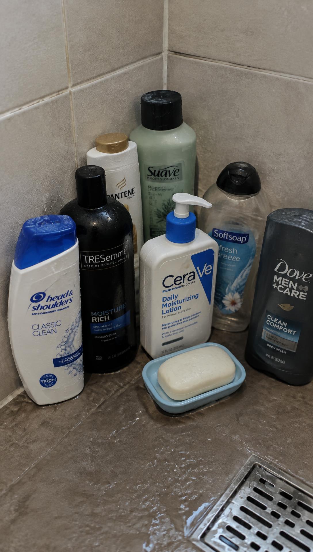 Shower bottles on the floor